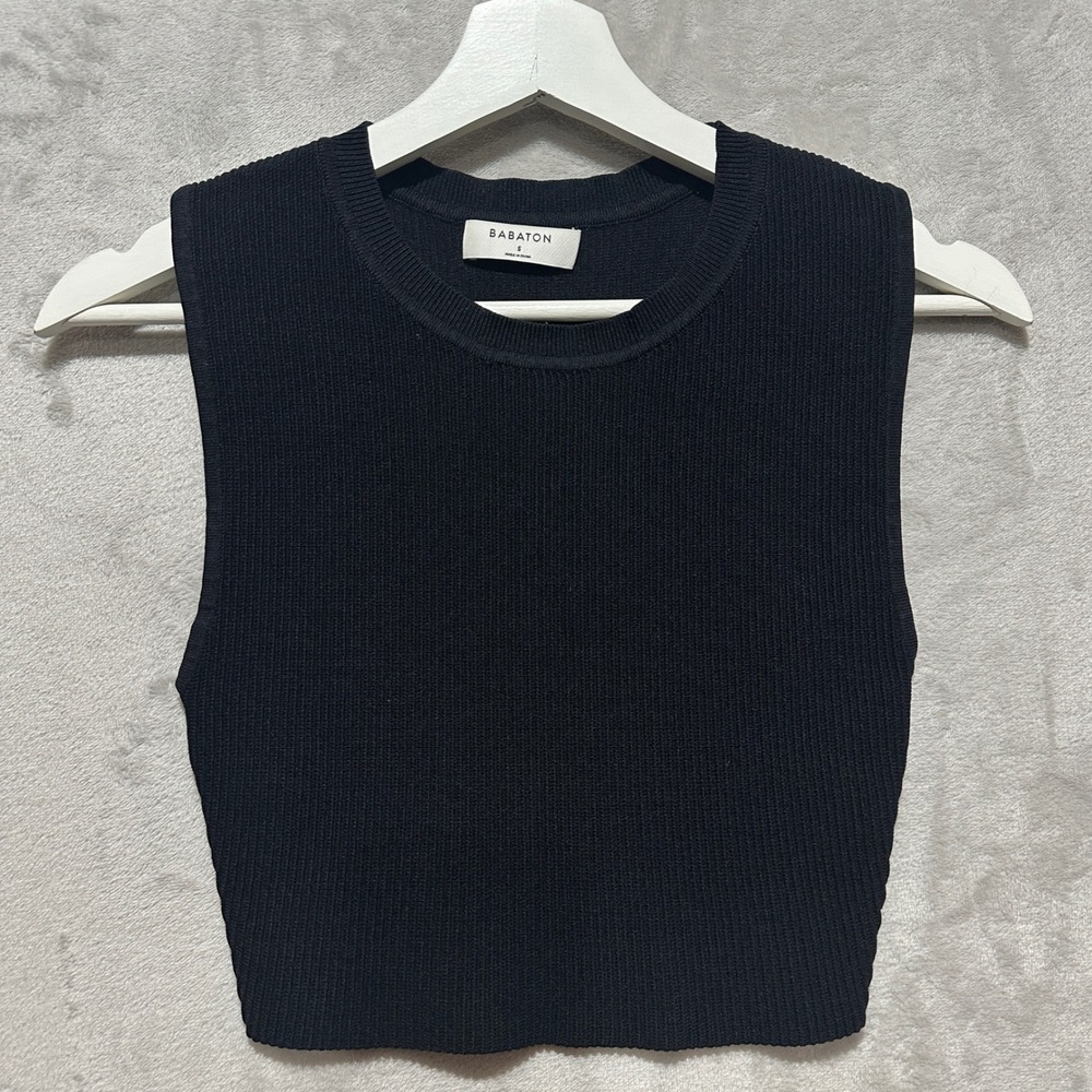 Babaton Aritzia Black Ribbed Knit Sleeveless Slim Tank Top Crop Size S
